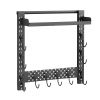 Gun Rack Wall Mount, Heavy Duty Steel, Indoor Rifle Shotgun Rack with J-Hooks, Additional Tray Storage, Gun Accessories Display Storage Holder