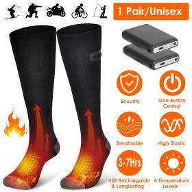Electric Heated Socks for Men Women Battery Powered Heated Socks Rechargeable Feet Warmer with 4 Temperature Levels Indoor Outdoor Machine Washable (Color: Black)
